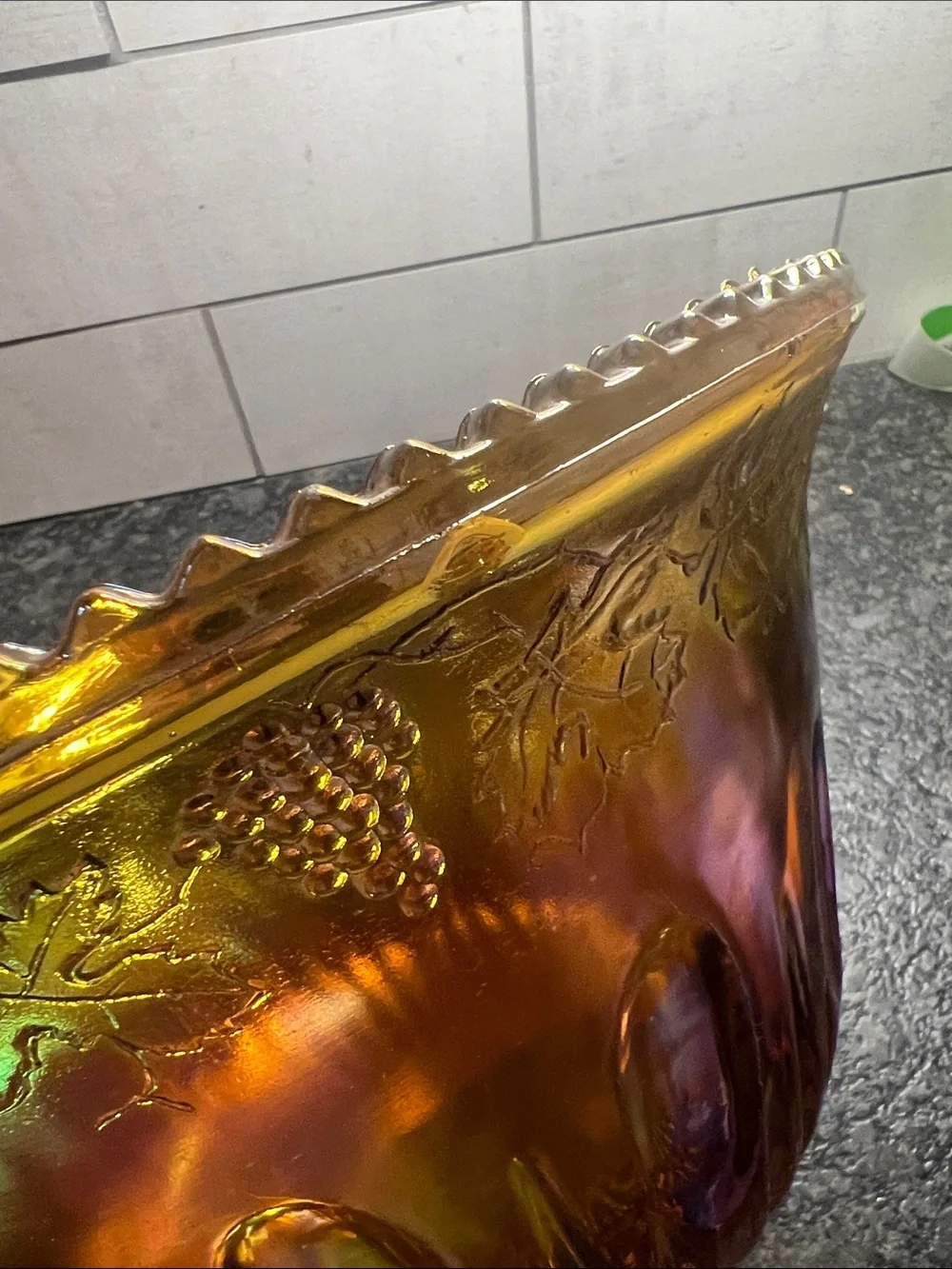 Amber Iridescent Marigold  Carnival Glass Berry Bowl - punch bowl
